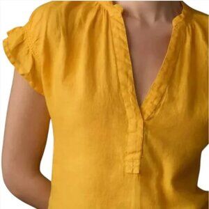 Anthropologie Pilcro The Tatum Flutter Top | Yellow Linen Blouse | Size Medium